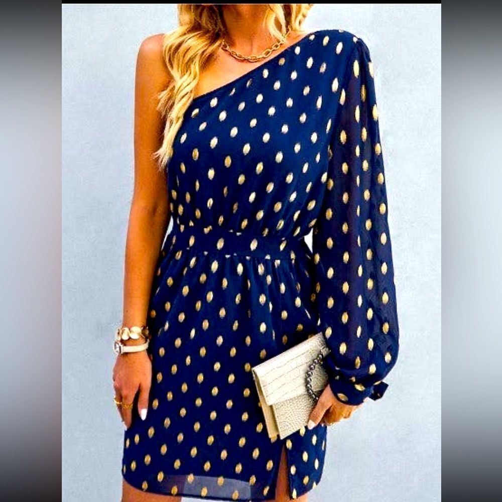 One Shoulder Polka-Dot Dress